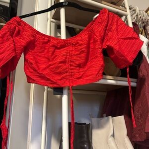 Lulu's Vibrant Red Off-Shoulder Crop Top